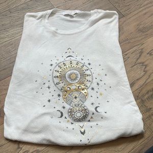 Spiritual Gangster Size Medium Stars & Moon Long Sleeve Sweater Cream